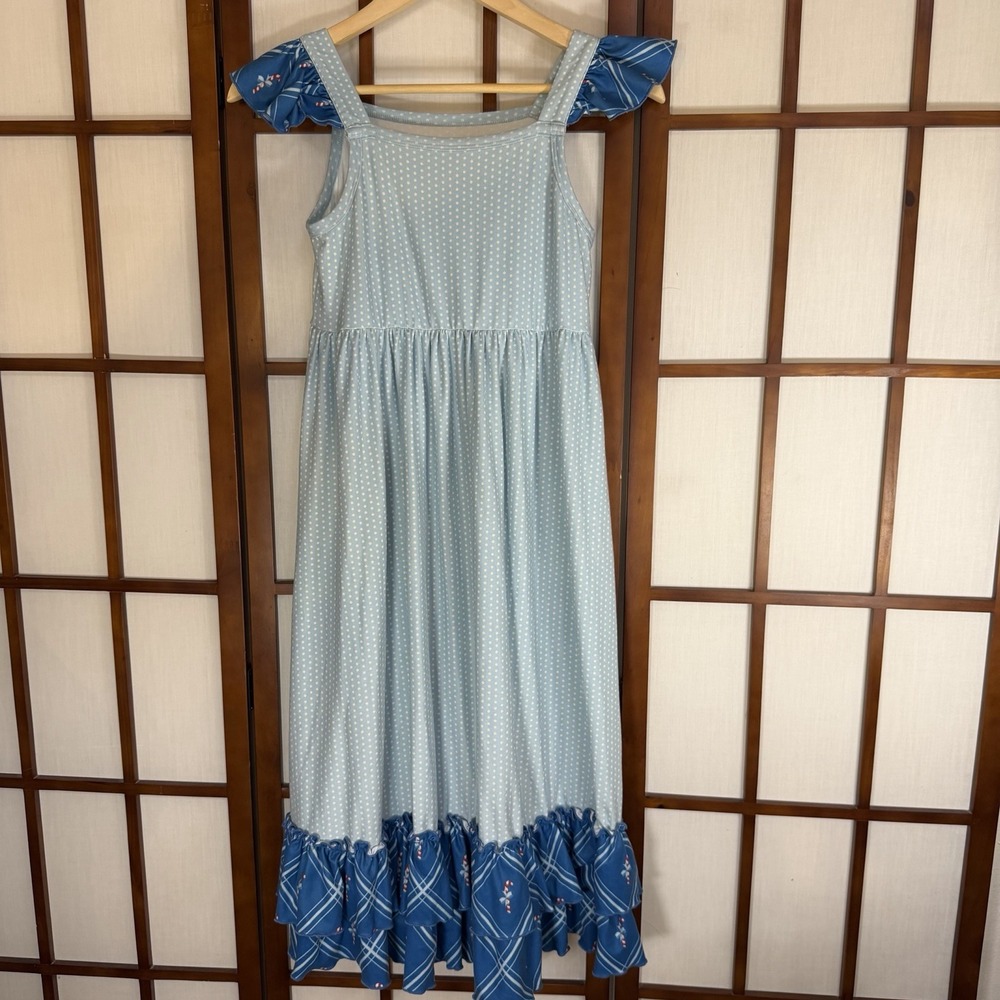 Only Little Once Girls 12 Blue Christmas Full Length Nightgown Flutter Sleeve
